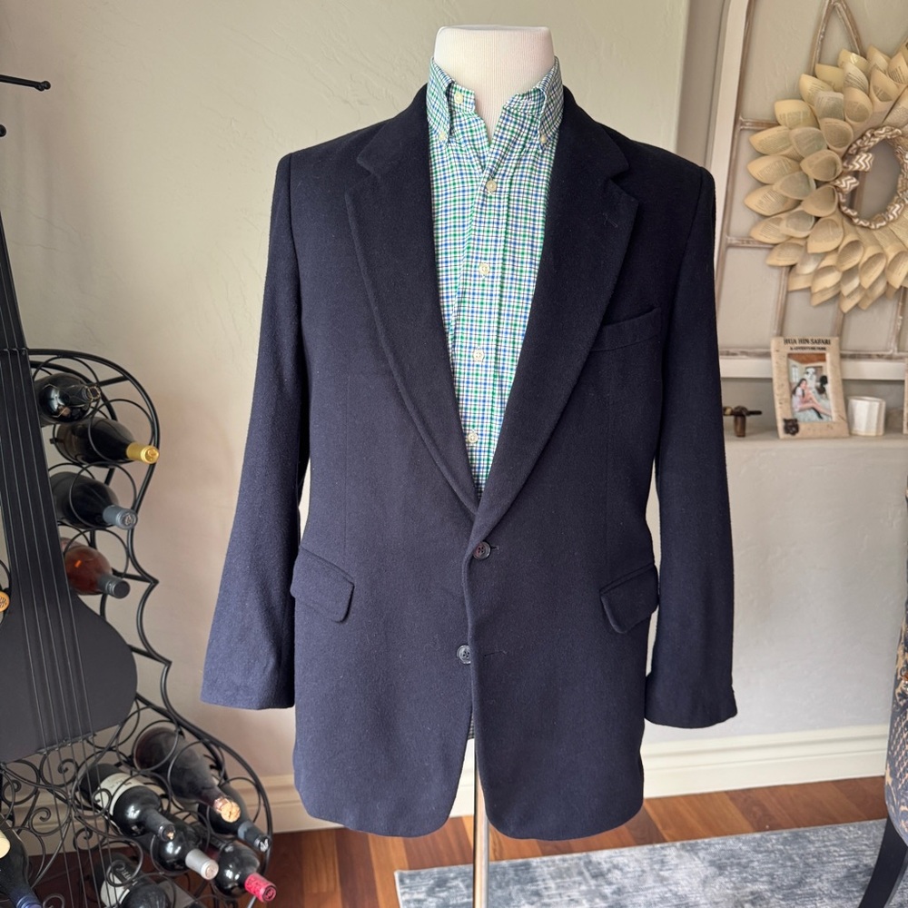 Vintage Men's Navy Blue 100% Camel Hair Two‎ Button Blazer Sport Jacket Size 40R